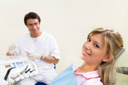 Smiling Dental patient in chair  happy  examine  examination  woman